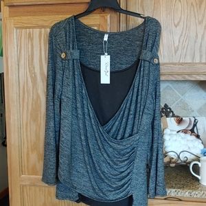 Black/Gray Faux Wrap Light Sweater